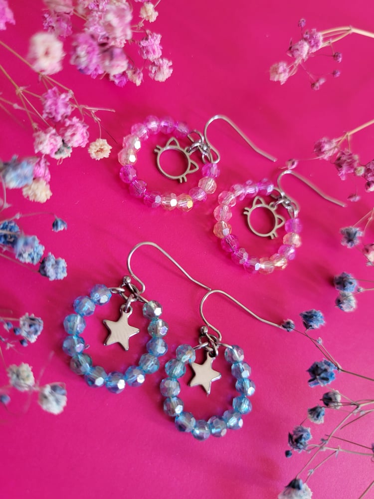 Image of "Kitty Star" Pink & Blue Hoop Set