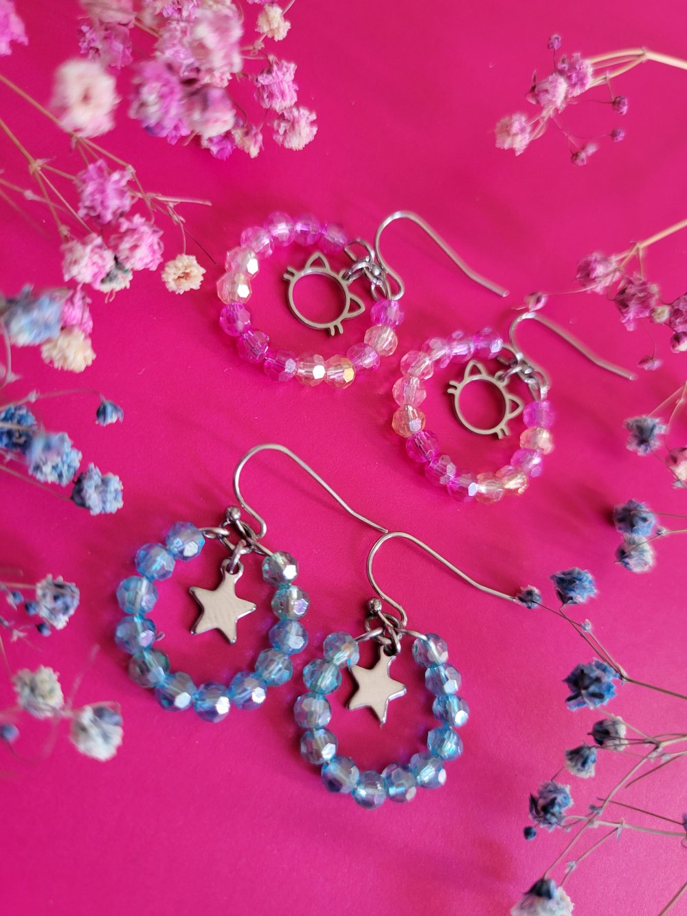 Image of "Kitty Star" Pink & Blue Hoop Set