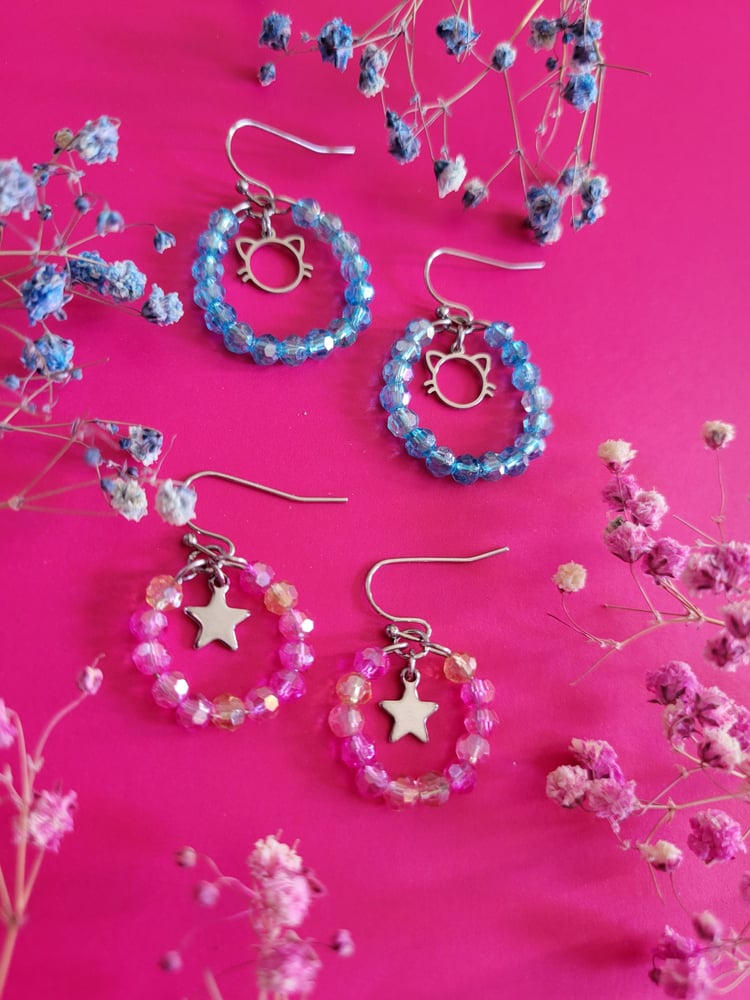 Image of "Kitty Star" Blue & Pink Hoop Set