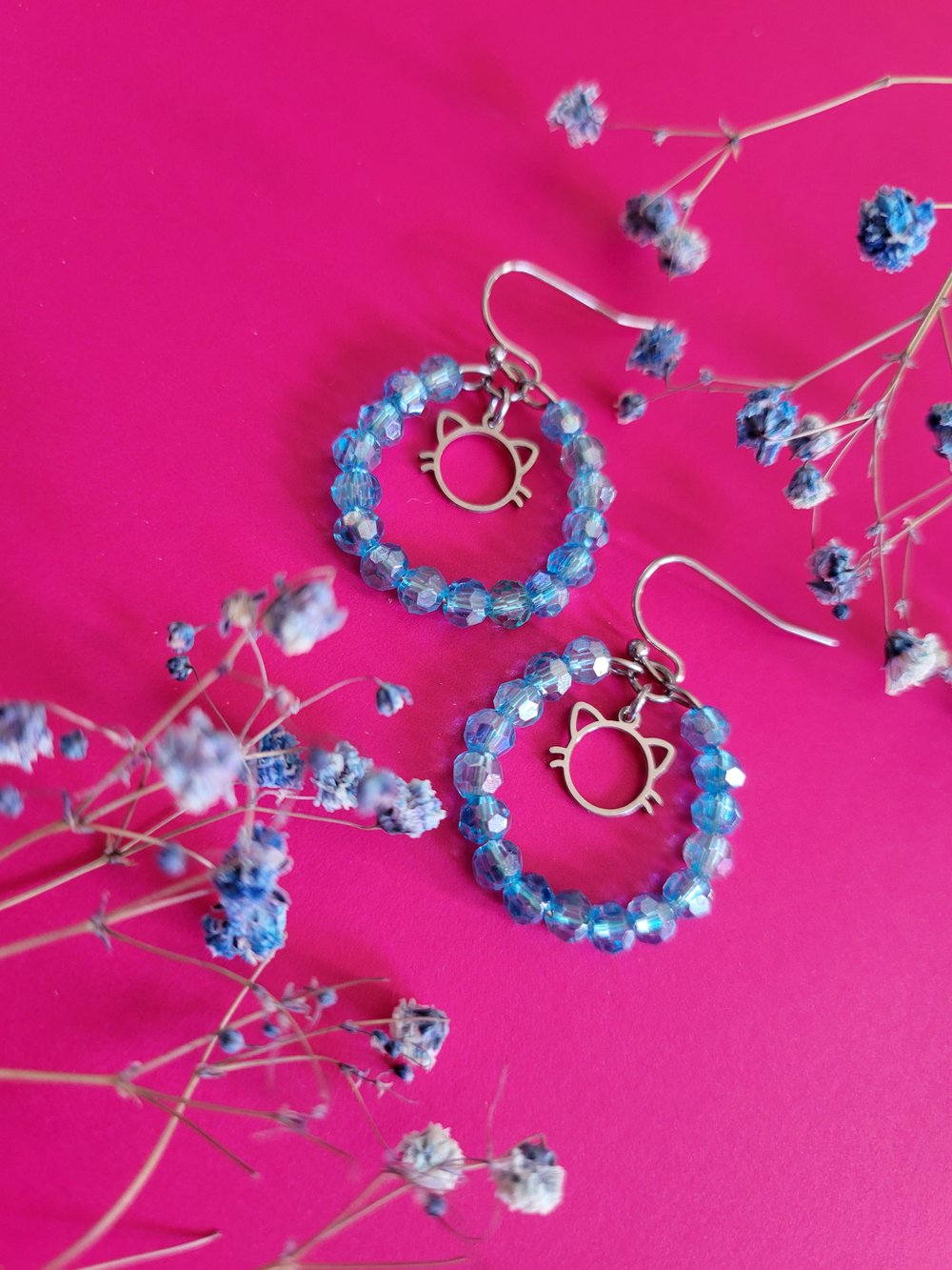 Image of "Kitty Star" Blue & Pink Hoop Set