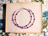 Image 7 of Amethyst Purple, Lavender, & Geranium Purple Multicolor Multicolor Beaded Extra Large Hoop Earrings