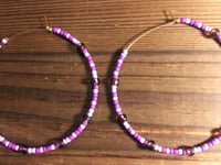 Image 3 of Amethyst Purple, Lavender, & Geranium Purple Multicolor Multicolor Beaded Extra Large Hoop Earrings