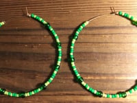 Image 3 of Forest Green and Lime Green Multicolor Beaded Extra Large Hoop Earrings