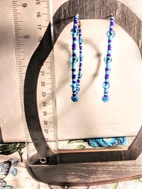 Image 5 of Aqua Blue and Sapphire Blue Multicolor Beaded Extra Large Hoop Earrings