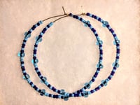 Image 8 of Aqua Blue and Sapphire Blue Multicolor Beaded Extra Large Hoop Earrings