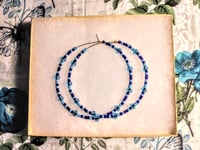 Image 7 of Aqua Blue and Sapphire Blue Multicolor Beaded Extra Large Hoop Earrings