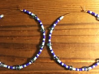Image 3 of Aqua Blue and Sapphire Blue Multicolor Beaded Extra Large Hoop Earrings