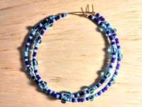 Image 1 of Aqua Blue and Sapphire Blue Multicolor Beaded Extra Large Hoop Earrings