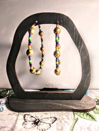 Image 6 of Rainbow Blue, Yellow, Orange, Green, and Gold Multicolor Beaded Large Hoop Earrings