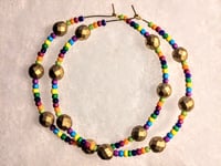 Image 8 of Rainbow Blue, Yellow, Orange, Green, and Gold Multicolor Beaded Large Hoop Earrings