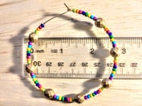 Image 2 of Rainbow Blue, Yellow, Orange, Green, and Gold Multicolor Beaded Large Hoop Earrings