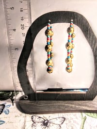 Image 5 of Rainbow Light Blue, Red, Orange, Ocean Blue, and Gold Multicolor Beaded Large Hoop Earrings