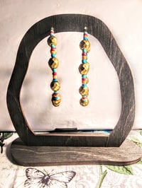 Image 6 of Rainbow Light Blue, Red, Orange, Ocean Blue, and Gold Multicolor Beaded Large Hoop Earrings