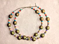 Image 8 of Rainbow Light Blue, Red, Orange, Ocean Blue, and Gold Multicolor Beaded Large Hoop Earrings