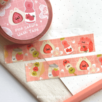 Image 1 of Pink Sakura Strawberry Cat Washi Tape 