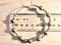 Image 2 of Rainbow Light Blue, Red, Orange, Ocean Blue, and Gold Multicolor Beaded Large Hoop Earrings