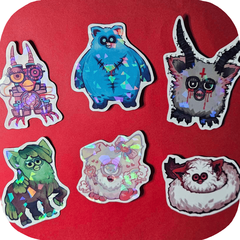 Image of Cursed Furbies - 6 Broken Glass Holographic Stickers