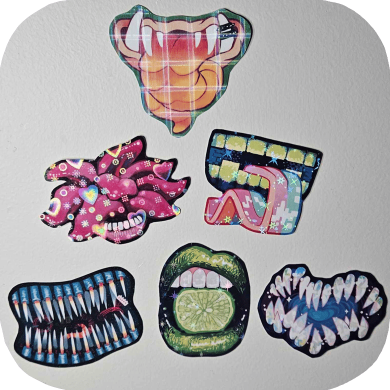 Image of Monster Mouths - 6 Mixed Holographic Stickers