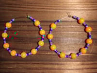 Image 3 of Daisy Orange, Sapphire Blue, Ocean Blue, and Red Multicolor Beaded Medium Hoop Earrings