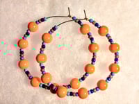 Image 8 of Daisy Orange, Sapphire Blue, Ocean Blue, and Red Multicolor Beaded Medium Hoop Earrings