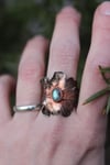 Anello con vera foglia di quercia e labradorite celeste TG 21