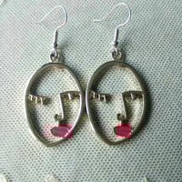 Image 5 of Silver Abstract Linear Face Earrings 