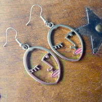 Image 4 of Silver Abstract Linear Face Earrings 