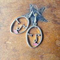 Image 6 of Silver Abstract Linear Face Earrings 