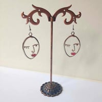 Image 7 of Silver Abstract Linear Face Earrings 