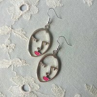 Image 3 of Silver Abstract Linear Face Earrings 