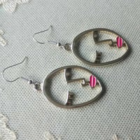 Image 8 of Silver Abstract Linear Face Earrings 