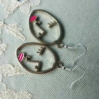 Image 9 of Silver Abstract Linear Face Earrings 