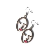 Image 12 of Silver Abstract Linear Face Earrings 