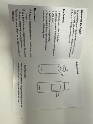 Image of UVBrite Go Bottle Self Cleaning & Water Purifying Bottle TT-B02 Black 18.6oz - Free Shipping