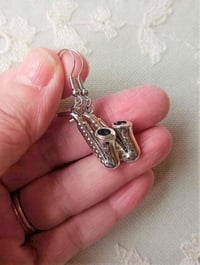 Image 3 of Silver Saxophone Charm Earrings