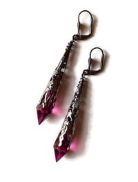Image 8 of Vamp Ornate Pointed Earrings, Cerise & Gunmetal, Pierced or Clip On