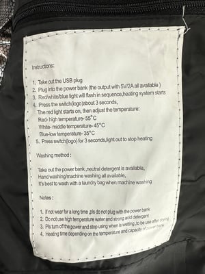 Image of Heated Winter Jacket Coat Black Mens Size L - No Battery Pack - Free Shipping