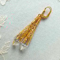 Image 6 of Vamp Ornate Pointed Earrings, Clear & Antique Gold, Pierced or Clip On