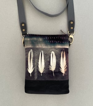 Image of Oystercatcher feathers, slim velvet shoulder bag with canvas crossbody strap