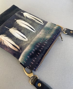 Image of Oystercatcher feathers, slim velvet shoulder bag with canvas crossbody strap