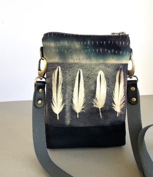 Image of Oystercatcher feathers, slim velvet shoulder bag with canvas crossbody strap