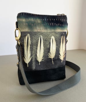 Image of Oystercatcher feathers, slim velvet shoulder bag with canvas crossbody strap