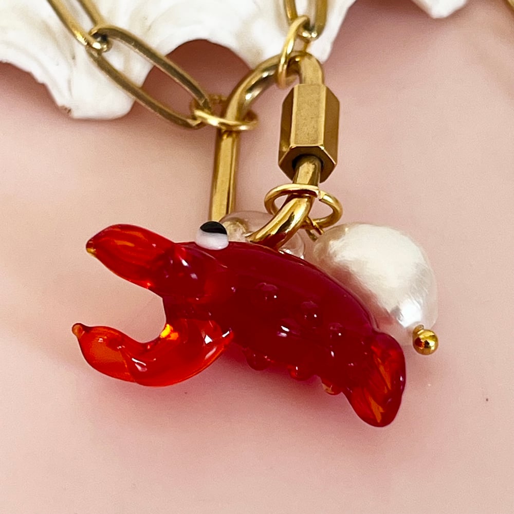 Image of Lobster and Pearl on a Carabiner Chain - Gold or Stainless