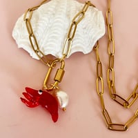 Image 3 of Lobster and Pearl on a Carabiner Chain - Gold or Stainless