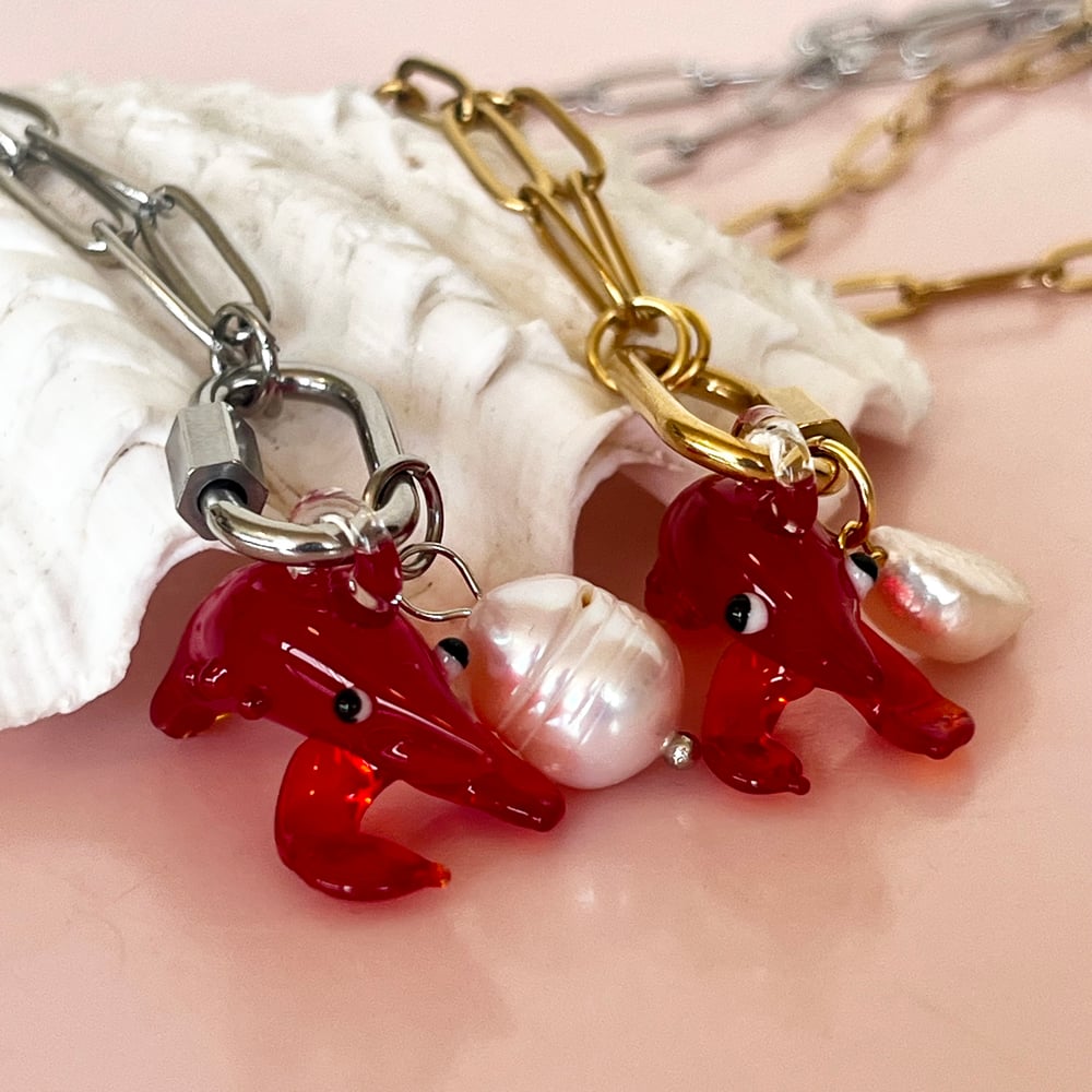 Image of Lobster and Pearl on a Carabiner Chain - Gold or Stainless