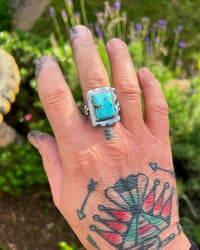 Image 3 of WL&A Handmade Patagonia Blue (AZ) Thunderbird Signet Ring - Size 12 