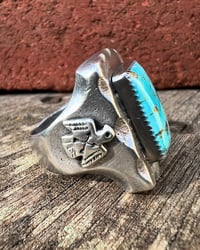 Image 4 of WL&A Handmade Patagonia Blue (AZ) Thunderbird Signet Ring - Size 12 