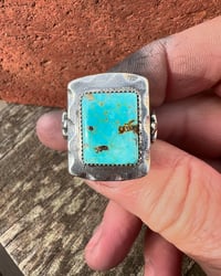 Image 5 of WL&A Handmade Patagonia Blue (AZ) Thunderbird Signet Ring - Size 12 