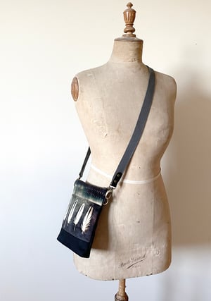 Image of Oystercatcher feathers, slim velvet shoulder bag with canvas crossbody strap