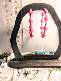 Image 5 of Carnation Pink, Lavender, Orange, Blue, and Yellow Multicolor Beaded Medium Hoop Earrings